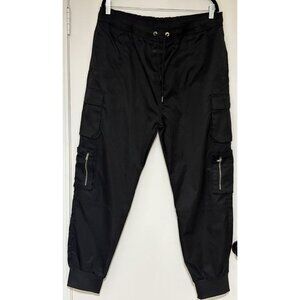 Men’s BT Black Nylon Cargo Drawstring Waist Jogger Pants Size 40